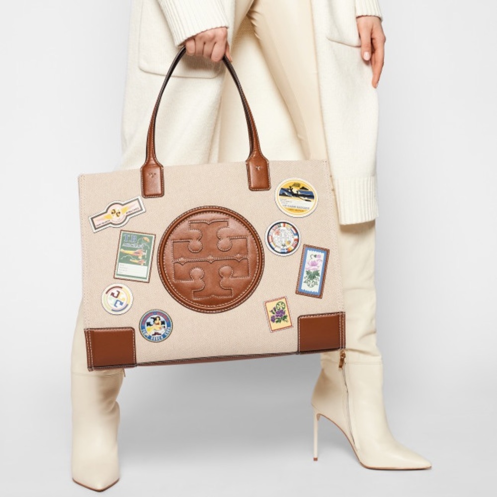 Tory Burch Ella Airplane Travel Patches Tote 64940 Natural